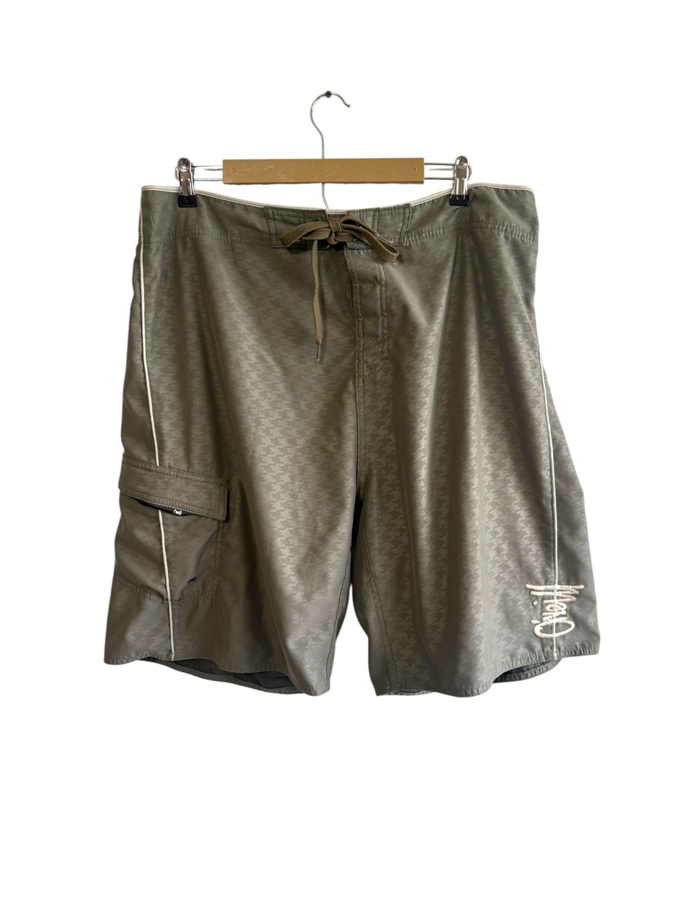 O’Neill Men’s 38 Green Houndstooth Print Board Shorts Beach Swim Y2K Coastal